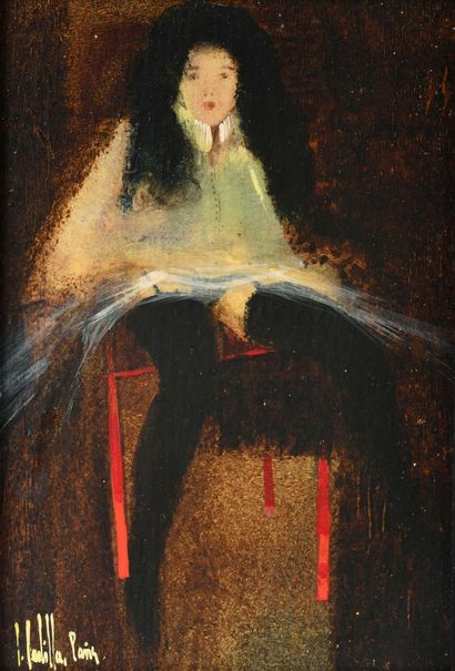 null Jean CASTILLA (né en 1936) Femme assise Huile sur panneau. 25,5 x 35 cm