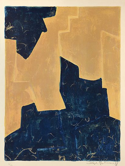 null Serge POLIAKOFF (1900-1969) Composition bleue et orange, 1962 Lithograph in...