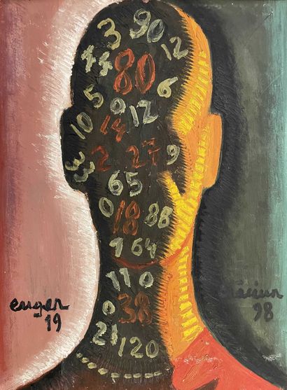 null Eugen CRACIUN (1922-2001) Figure, 1998 Huile sur carton. 49 x 22,3 cm