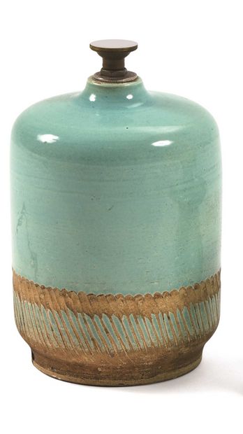null BESNARD Jean (1889-1958) Pied de lampe de forme cylindrique en céramique, émaillé...