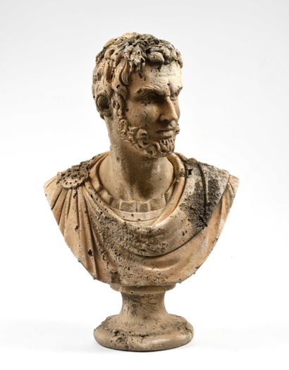 null 201 Buste d homme de style romain en pierre reconstituée.