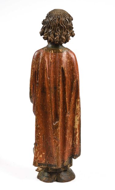 null 176 Saint Jean de calvaire en bois sculpté et polychromé, debout, pieds nus,...