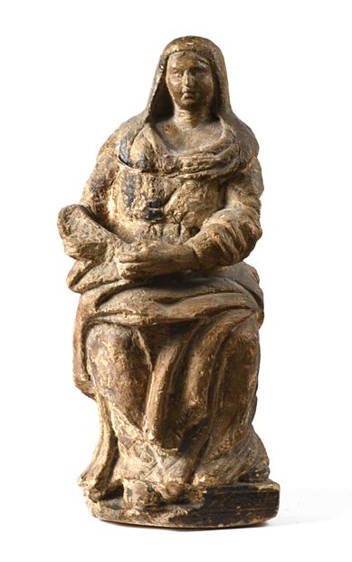 null 190 Vierge à l Enfant Sculpture en pierre présentant des traces de polychromie....