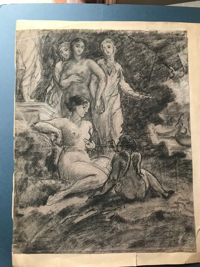 null Léon RIESENER (Paris, 1808-1878) Vénus et ses compagnes avec Cupidon Fusain,...