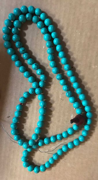 null Turquoise "mala" prayer necklace with 108 beads. Tibet around 1920 length :...