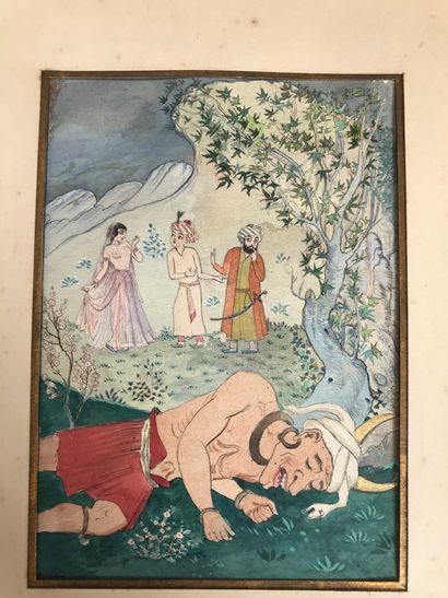 null Deux miniatures indiennes « Maharadja et Maharané » et « Scène dans un paysage »....