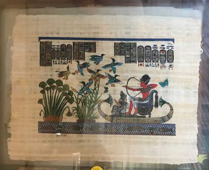 null Deux papyrus et Affiche Kuala Lumpur et Reproduction de calligraphie Hindou...