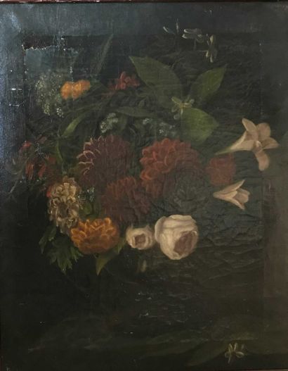 null Bouquet of flowers on an entablature Pair of oil on canvas 53x42cm