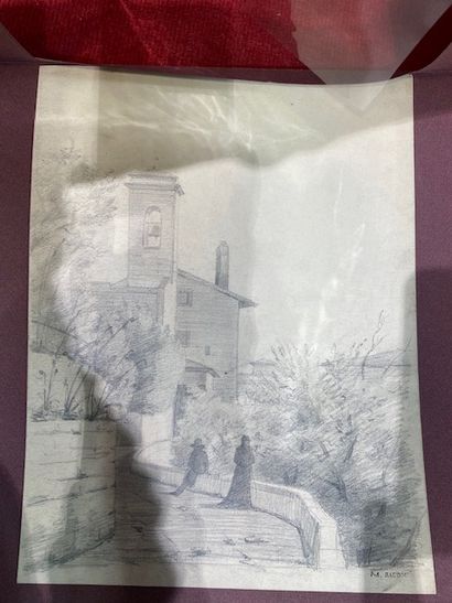 null Paul-Albert BAUDOIN (1844-1931) Vue d une église Crayon sur papier. Tampon de...