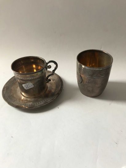 null Coffee cup and saucer in Minerva silver and a tumbler decorated with a Virgin...