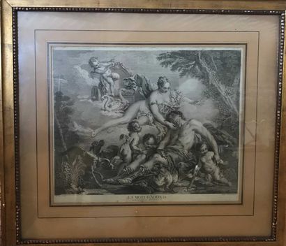 null After François Boucher (1703-1770) The Death of Adonis. Black and white engraving...