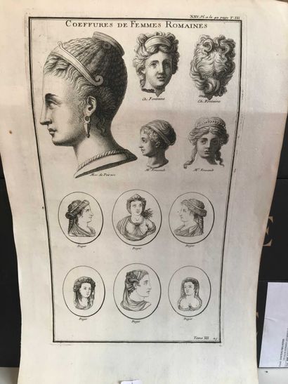 null Coiffures de femmes romaines Deux gravures en noir. XVIIIe siècle. 33 x 18 ...