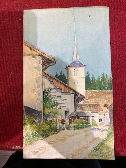 null Jeanne Marie Louise APACH (XIXth century-XXth century) The bell tower Watercolor...