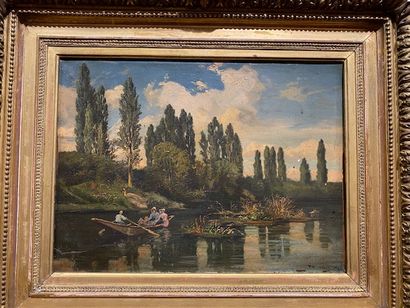 null 
Ecole du XIXe siècle 

Barque sur l'eau, 1846

Huile sur toile. 

Signée en...