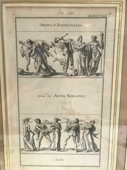 null Orgie et bacchanales tirées des antiques romaines Gravure en noir. 36 x 21,5...