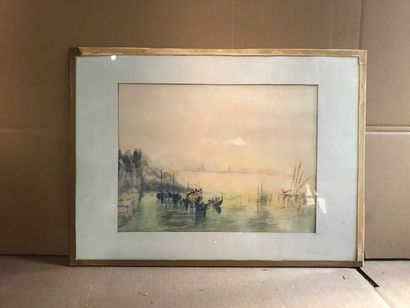 null School of the XXth century. Watercolor boats. 22x29 / ANSELME " bouquet of flowers...