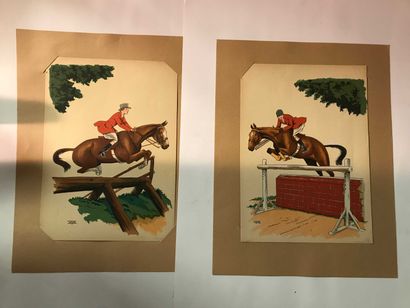 null LE RALLIC (1881-1968) Deux gravures en couleur, le saut d'obstacle