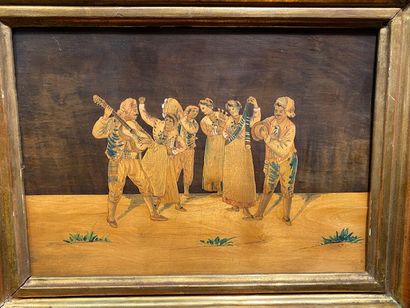 null Italian work The musicians Marquetry on panel 24 x 34 cm
