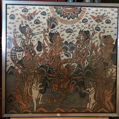 null Balinese school of the XXth century Two scenes drawn from the Ramay ana printing...