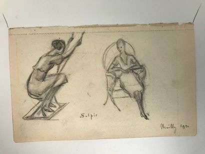 null Emile Jean SULPIS (1856-1943) Ensemble de quatre dessins d études. Crayon de...