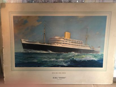 null Lot of prints including : RMS " ANDES " 57x75cm Tear / Pair of engravings of...