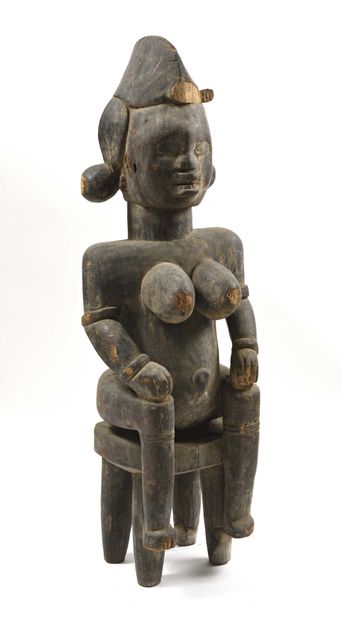 null COTE D IVOIRE, Sénoufo. Sculpture femme assise bois patine brune Manques Hauteur :...