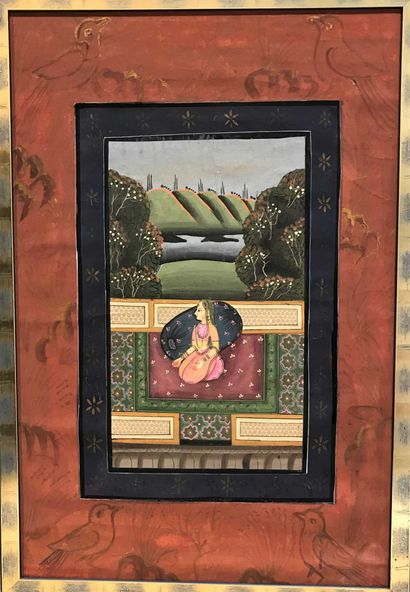 null India. TENTURE Maharanee sitting in a garden 89 x 59 cm