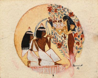 null 162 SAMIR H. (XXth century) The Offering Gouache and watercolor on paper. 12...