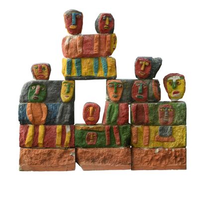 null 139 The wall, 1995 Sculpture in cut polychrome Siporex. Height : 177 cm - Width...