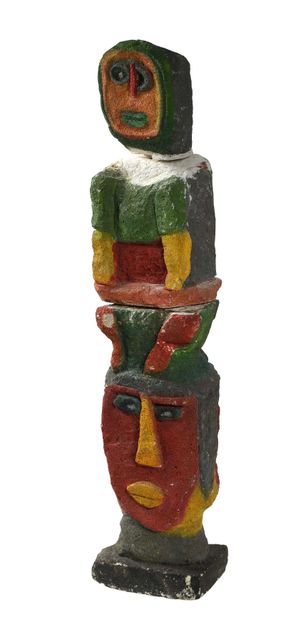null 142 Faces Polychrome volcanic stone. Height : 115 cm - Depth : 22 cm