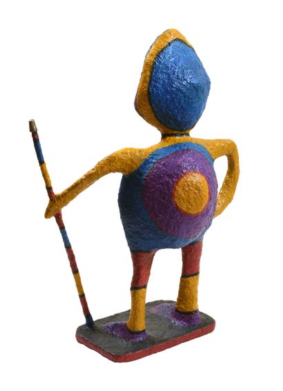 null 53 Patriarch, 2020 Sculpture in polychrome papier-mâché on wood, the stick decorated...