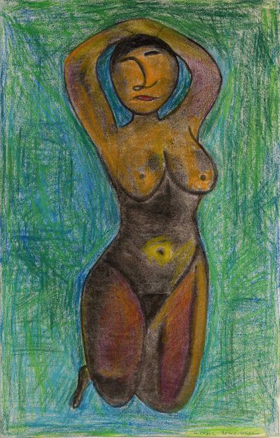 null 16 Nude kneeling Pastel on paper. Signed lower right. 56.5 x 36.5 cm