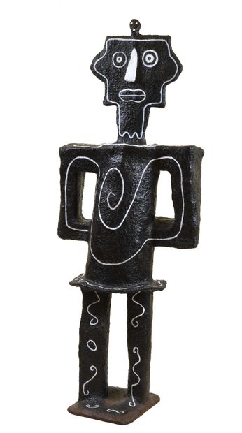 null 98 Totem, 2013 Black and white paper mache sculpture on wire mesh wood. Signed...