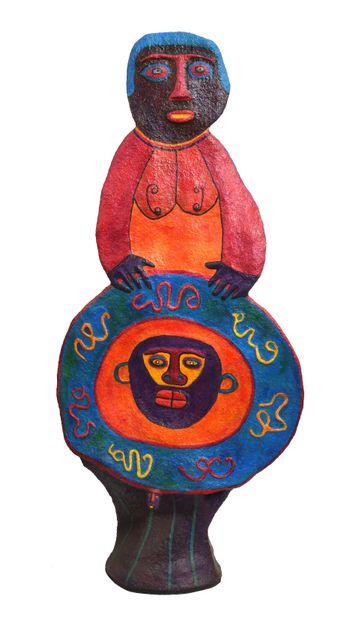 null 83 Goddess of Happiness, 2008 Sculpture in polychrome paper mache on wood. Signed...