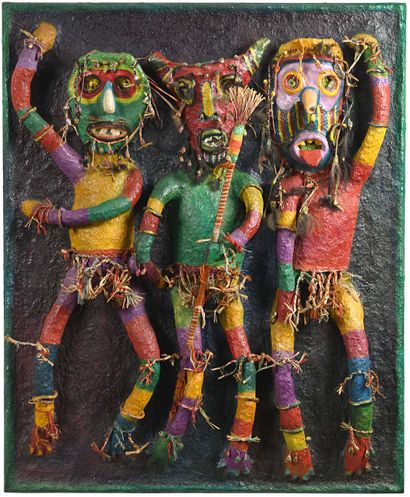 null 114 Festival, 1988 Wall sculpture, polychrome papier-mâché, decorated with raffia,...