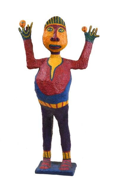 null 56 The Magician 2, 2019 Polychrome paper mache sculpture on wood grill. Signed...