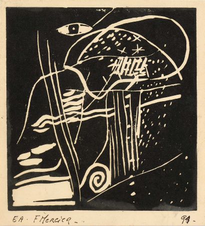 null 158 F. MERCIER (XXe siècle) Composition au visage, 1991 Gravure sur bois. Signée,...