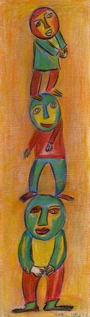 null 29 Composition aux trois personnages, 2010 Mixed media on paper. Signed lower...