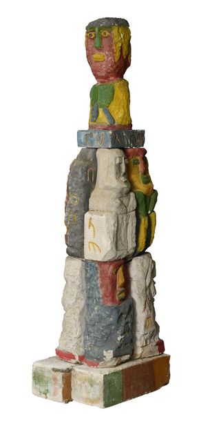 null 137 Aksoum Siporex polychrome. Dimensions with blue base: Height: 215 cm - Width:...