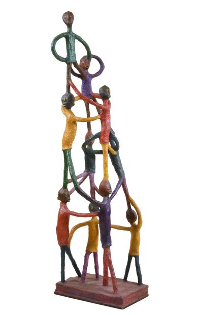 null 124 Acrobats, 1988 Sculpture in polychrome papier-mâché on wood grid. Height:...