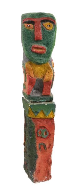 null 140 Characters sitting on a head Two sculptures in polychrome cut Siporex. Height:...
