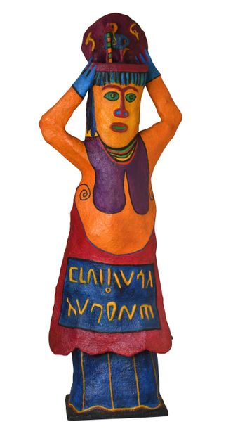 null 82 Phoenician woman, 2006 Sculpture in polychrome papier-mâché on wood. Signed...