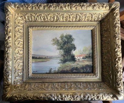 null BARATTE (XXth century) 

Two lakeside landscapes. 

Pair of oils on panel. 

Signed...