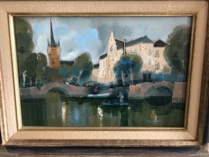 null 21 Bernard CONTE The canals of Delft Oil on canvas Signed lower right Titled...