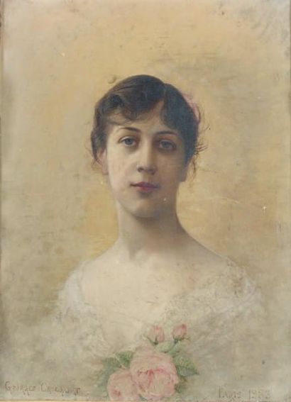 Georges CROEGAERT (1848 - 1923) Portrait de jeune femme Huile sur toile signée en...