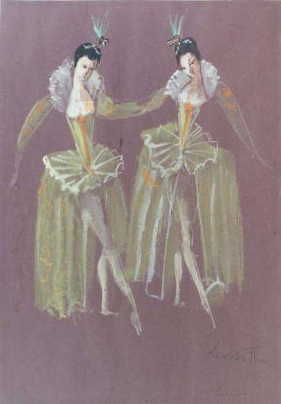 Léonor FINI (1908 - 1996) Danseuses Gouache signée en bas à droite. 43 x 30 cm