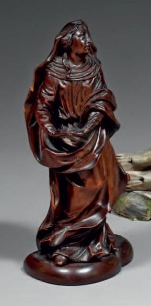 null Figure de la Vierge en buis sculpté. Allemagne du sud ou Autriche, XVIIIe siècle....