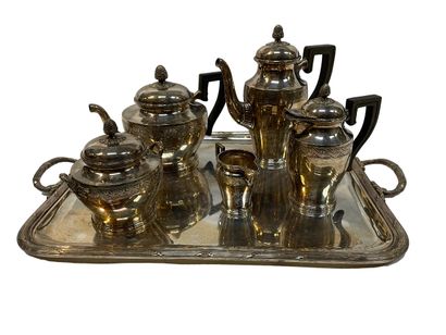 null CHRISTOFLE
Tea and coffee set in silver plated metal including three pots, a...