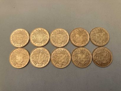 null 10 pieces of 20 Swiss francs (Worn)