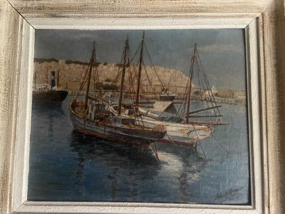 null School XXth century
The Port of Algiers, 1936
Oil on cardboard. 
Bears an illegible...